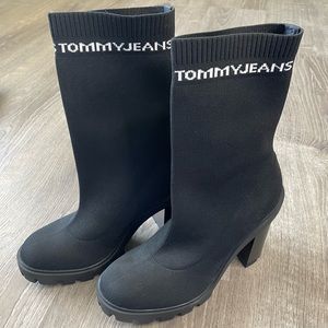 Tommy Jeans Heeled Sock Boot in Black Womens Size 9.5